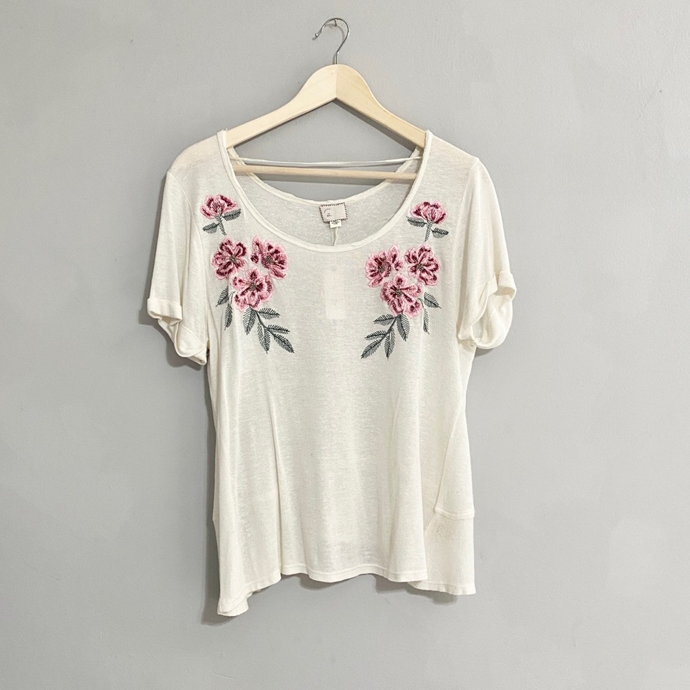 NWT Anthropologie Embroidered Linen Floral Top White Pink Size Small - Picture 2 of 16